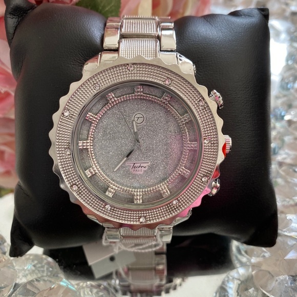 Men’s bling iced out silver flashy cuban watch